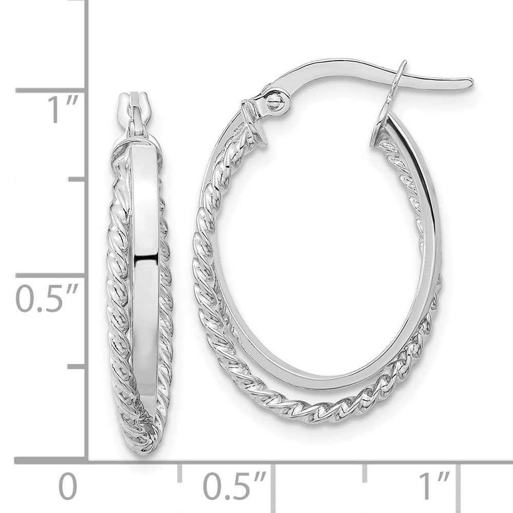 14k White Gold 17.5 mm  Polished and Textured Oval Hinged Hoop Earrings (1.66 grams)