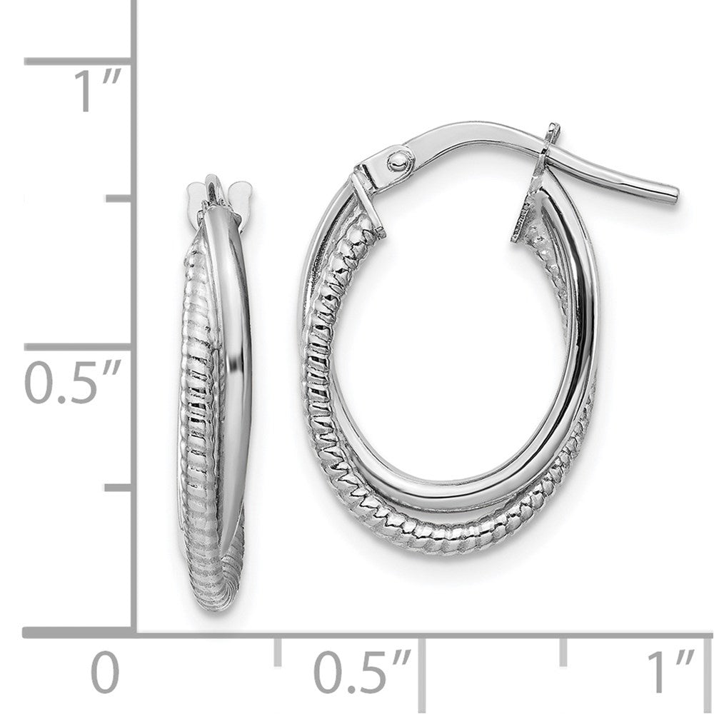 14k White Gold 13.25 mm Polished and Textured Double Oval Hoops (1.33 grams)
