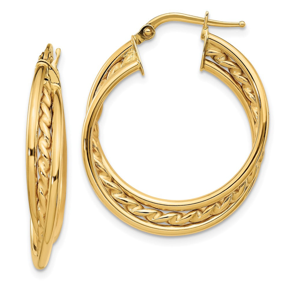 14k Yellow Gold 25 mm Polished Rope Twisted Hoop Earrings (3.2 grams)