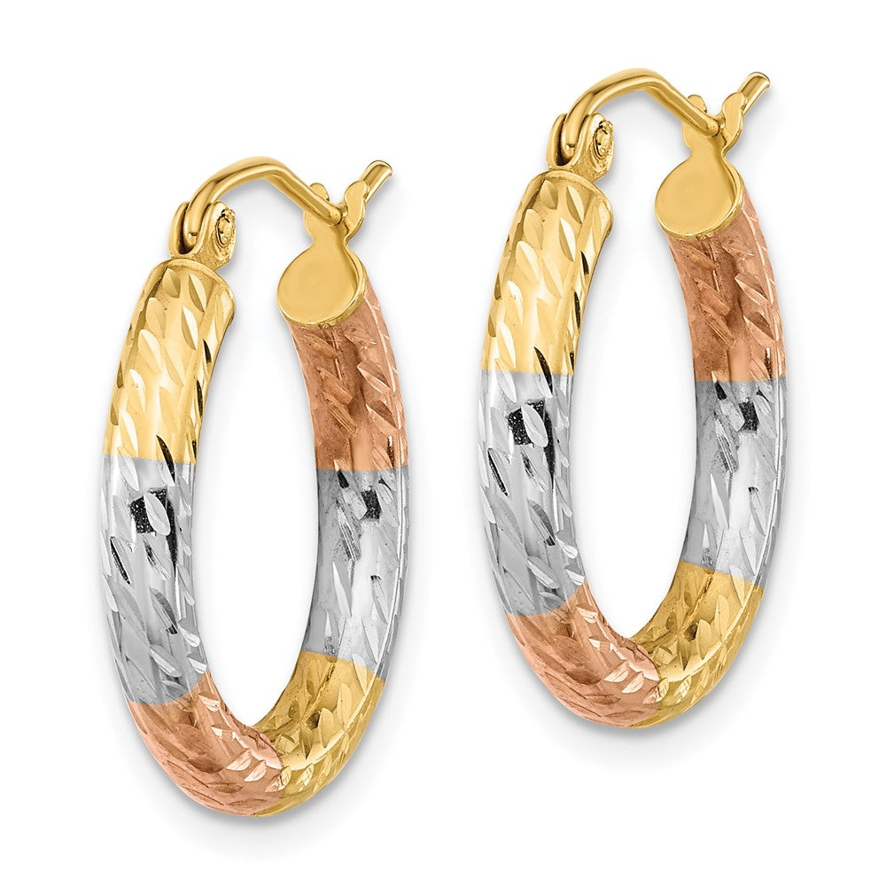 14k Yellow & Rhodium 19.6 mm  Polished Diamond-cut Hoop Earrings (1.34 grams)