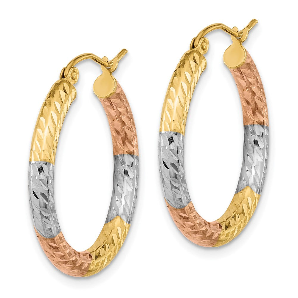 14k Yellow & Rhodium 25.7 mm  Polished Diamond-cut Hoop Earrings (1.72 grams)