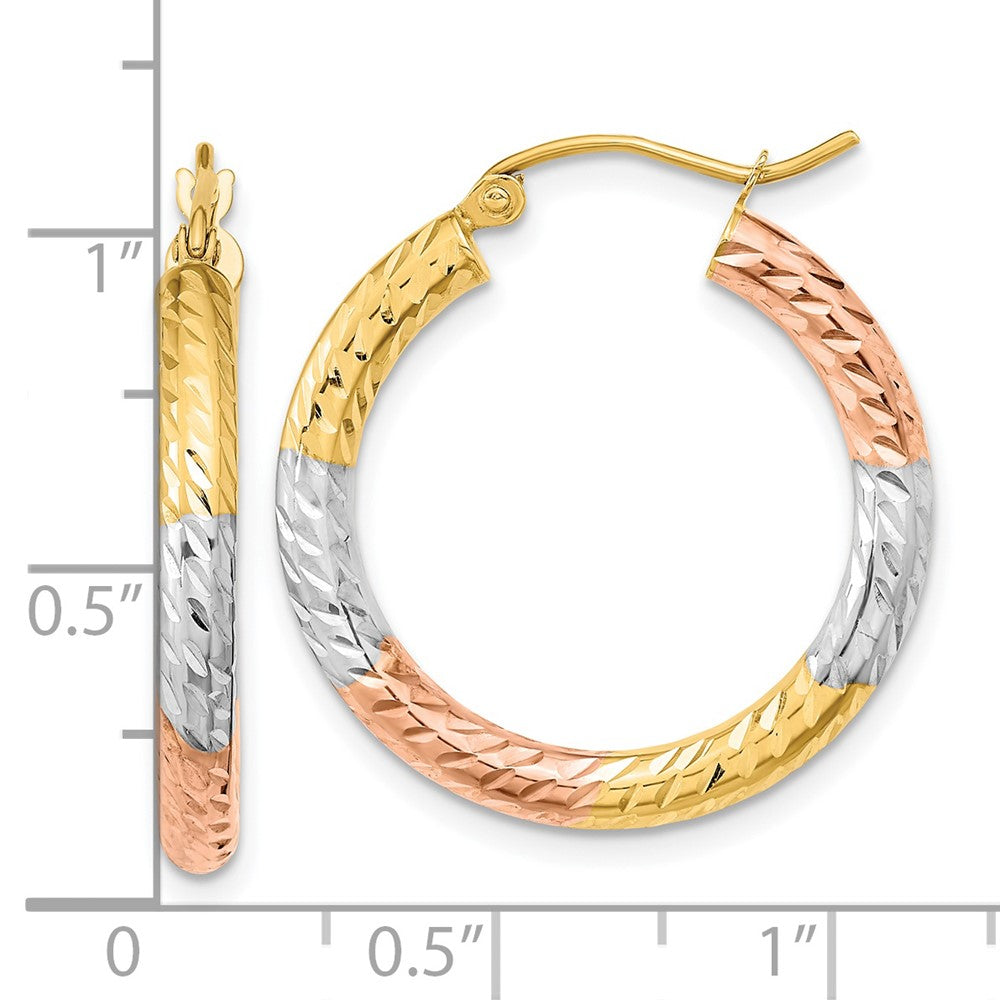 14k Yellow & Rhodium 25.7 mm  Polished Diamond-cut Hoop Earrings (1.72 grams)