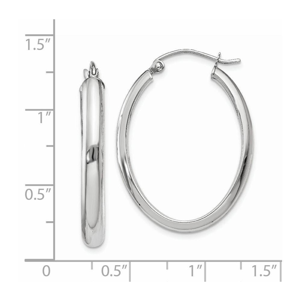 14k White Gold 3.75 mm Oval Tube Hoop Earrings (1.86 grams)