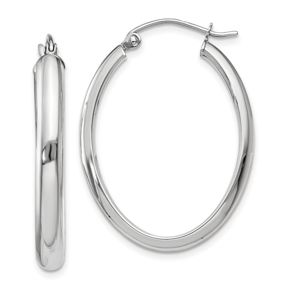 14k White Gold 3.75 mm Oval Tube Hoop Earrings (1.86 grams)