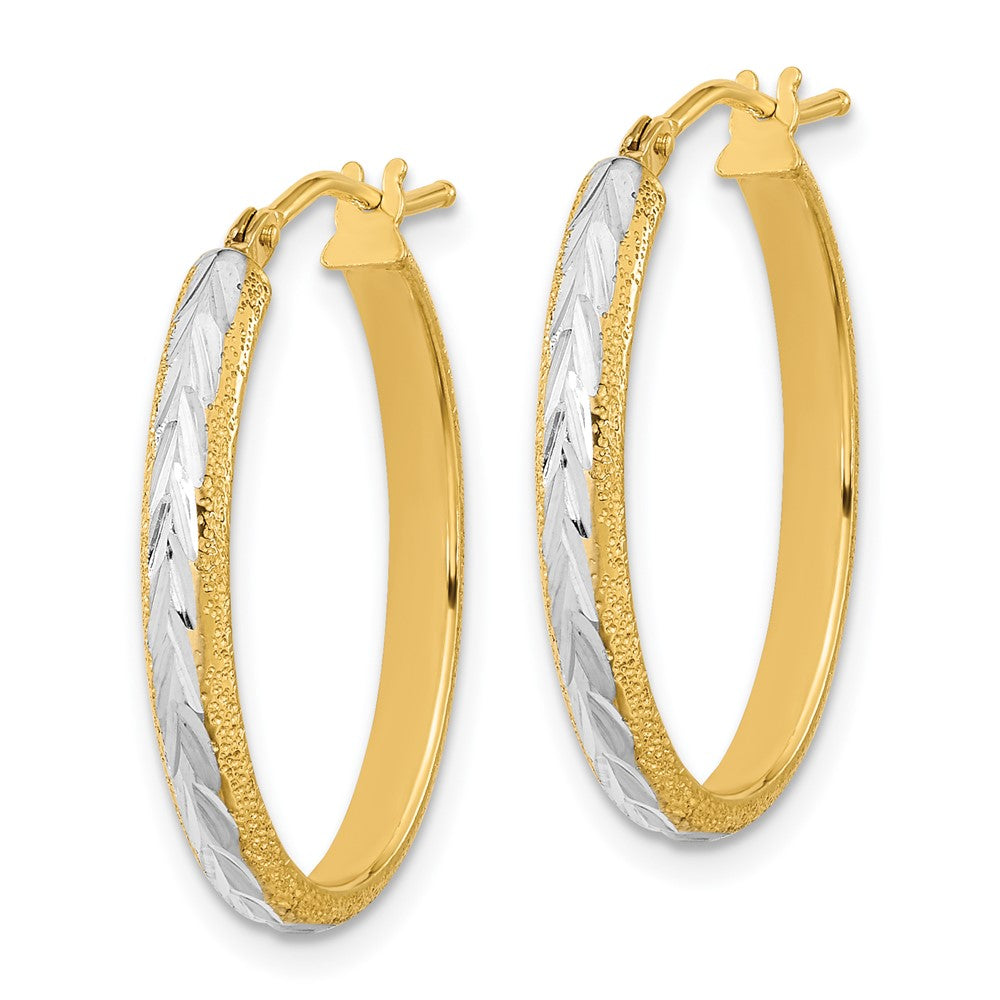14k Yellow & Rhodium 18.7 mm  Diamond-cut Textured Hoop Earrings (1.67 grams)