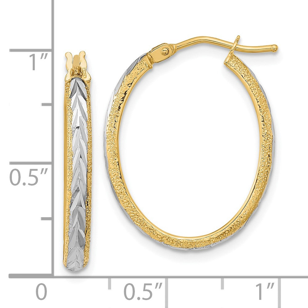 14k Yellow & Rhodium 18.7 mm  Diamond-cut Textured Hoop Earrings (1.67 grams)