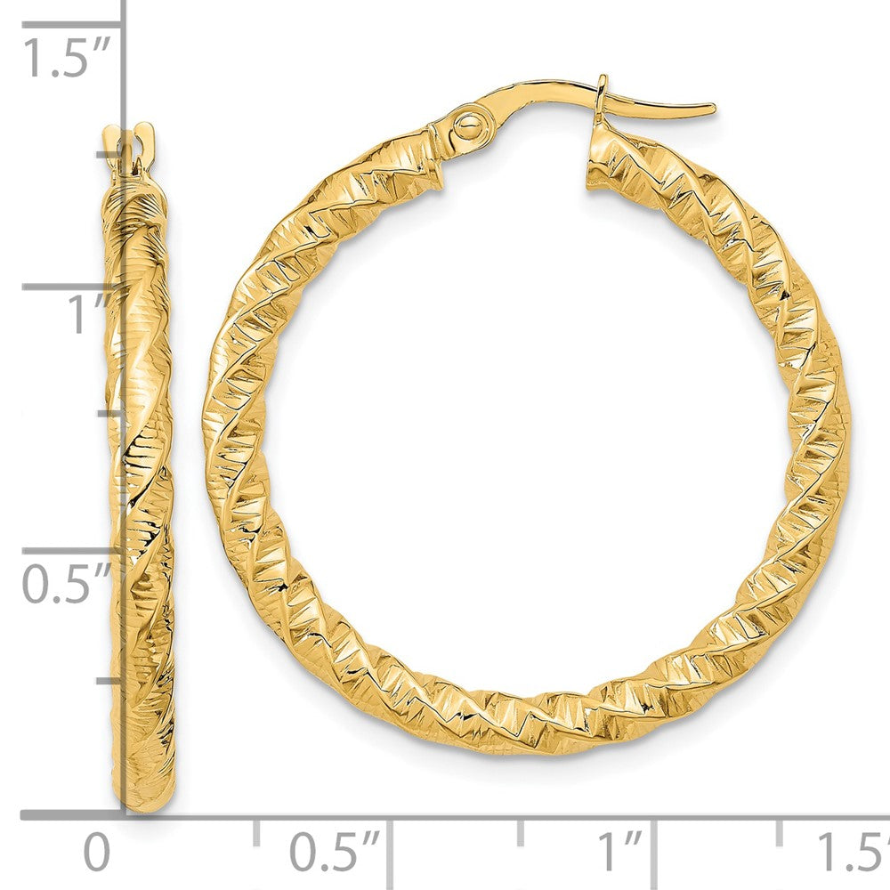 14k Yellow Gold 30.2 mm Twisted Hoop Earrings (2.07 grams)