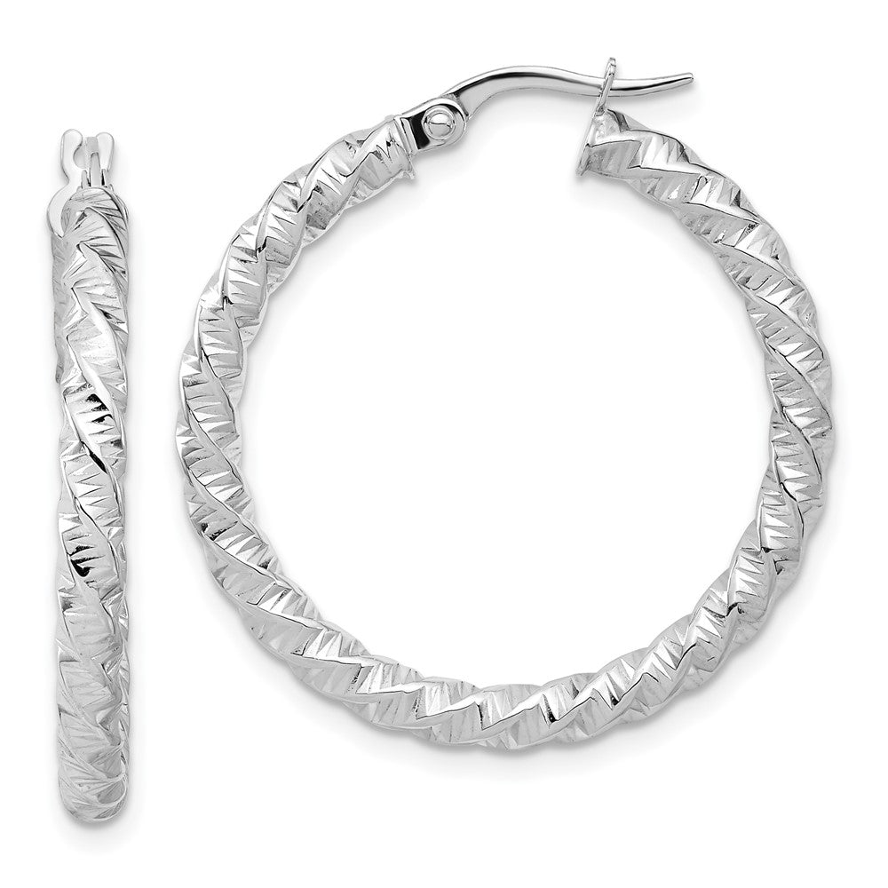 14k White Gold 30.2 mm Twisted Hoop Earrings (2.17 grams)