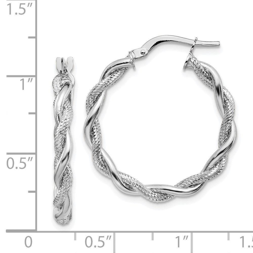 14k White Gold 28.25 mm Polished & Diamond-cut Twisted Hoops (2.87 grams)