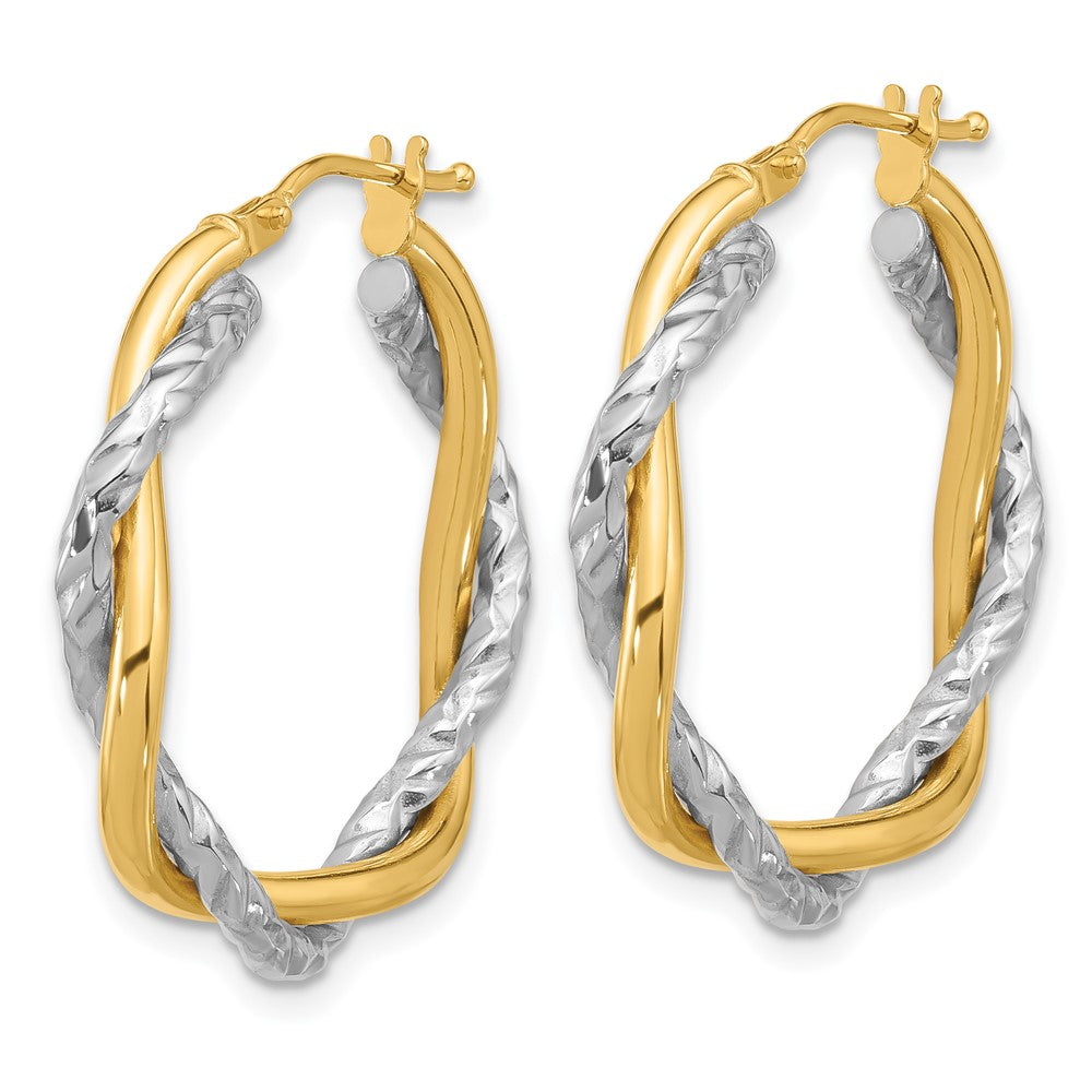 14k Two-tone 27.8 mm Polished and Textured Twisted Hoop Earrings (3.01 grams)