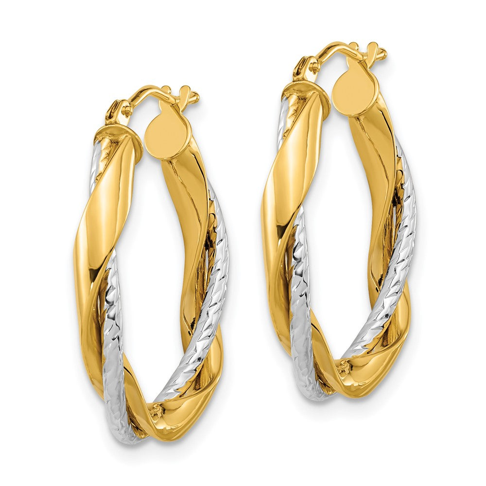14k Two-tone 19.7 mm Polished Rope Twisted Oval Hoop Earrings (1.97 grams)