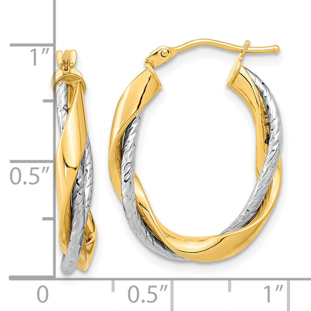14k Two-tone 19.7 mm Polished Rope Twisted Oval Hoop Earrings (1.97 grams)