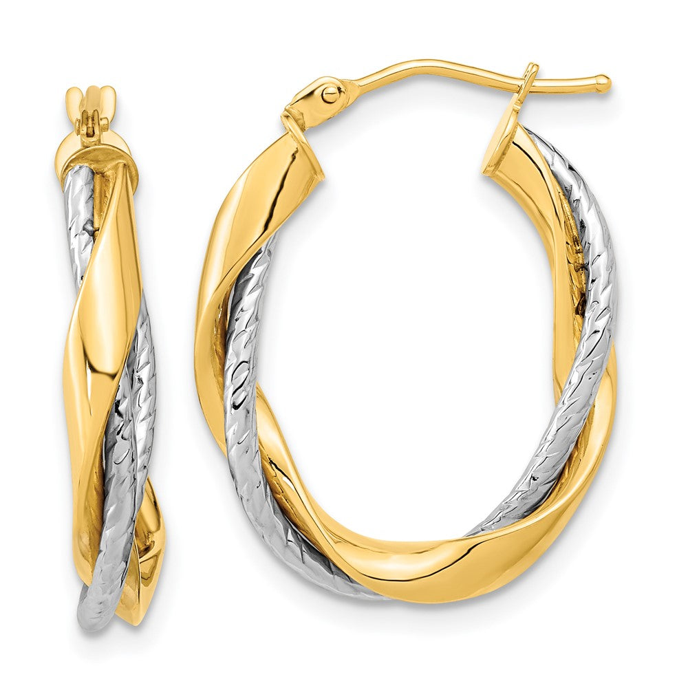 14k Two-tone 19.7 mm Polished Rope Twisted Oval Hoop Earrings (1.97 grams)
