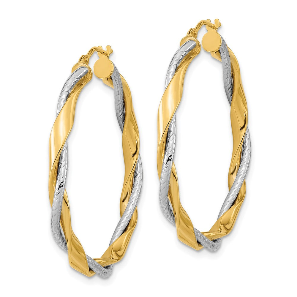 14k Two-tone 34.7 mm Polished Rope Twisted Hoop Earrings (3.21 grams)
