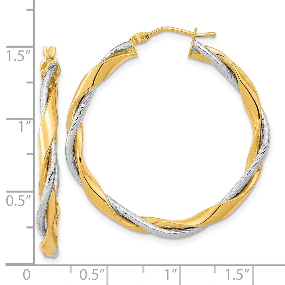 14k Two-tone 34.7 mm Polished Rope Twisted Hoop Earrings (3.21 grams)