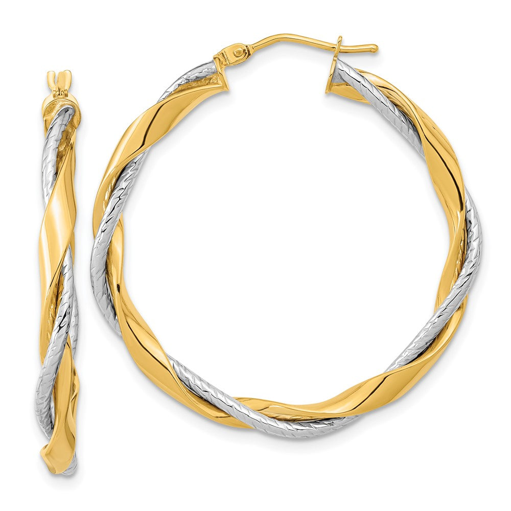 14k Two-tone 34.7 mm Polished Rope Twisted Hoop Earrings (3.21 grams)