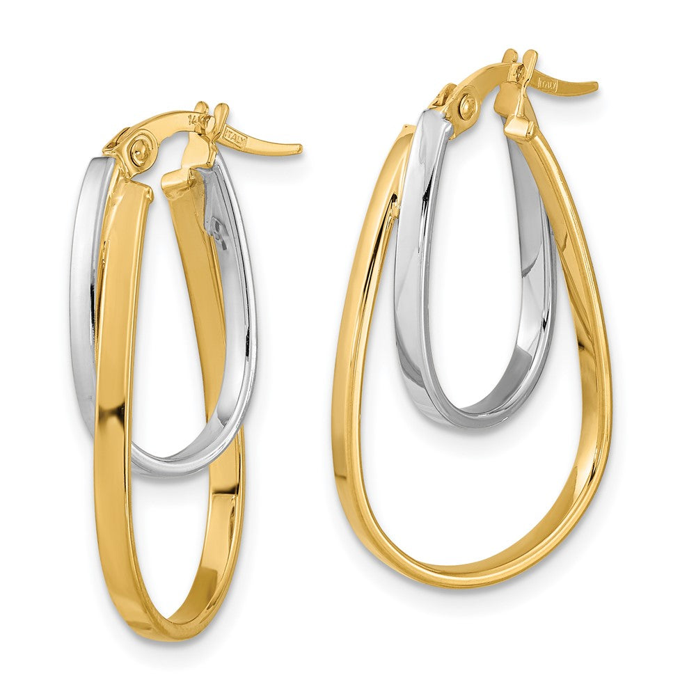 14k Two-tone 14.8 mm Polished Double Oval Hoop Earrings (1.42 grams)