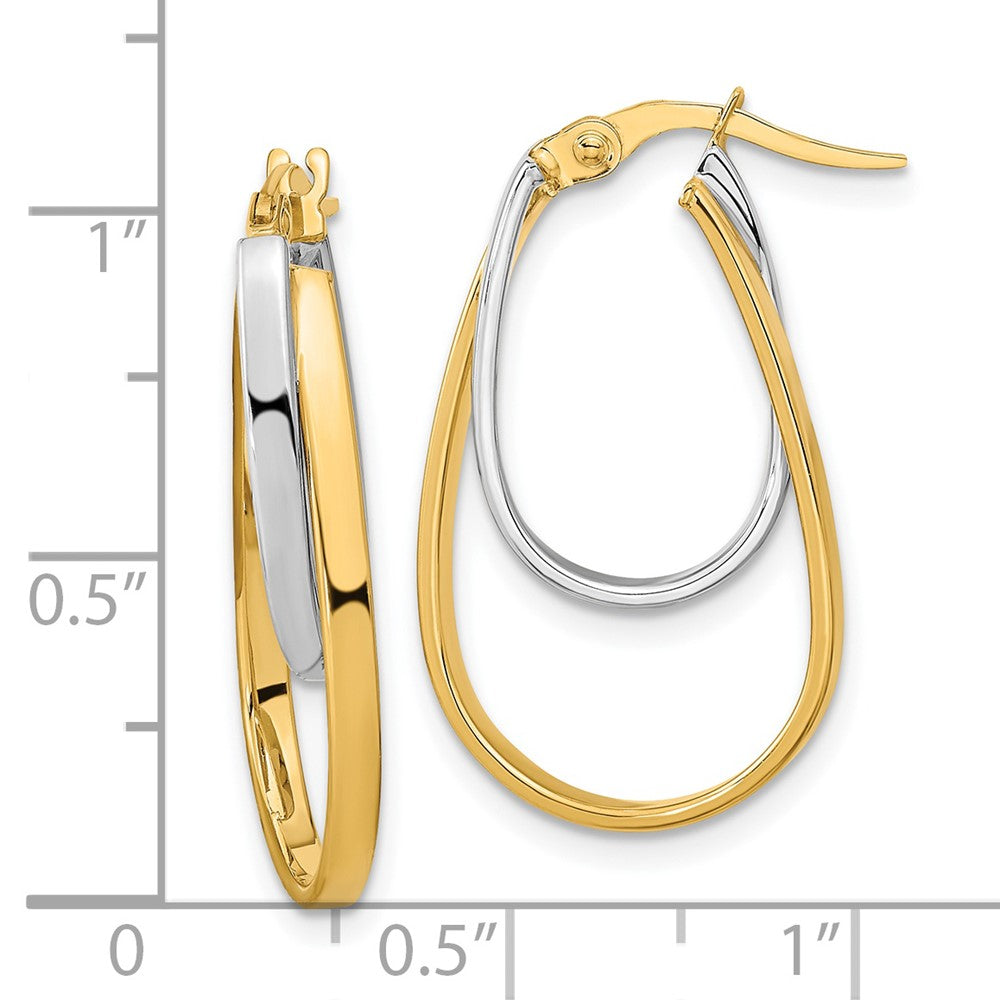 14k Two-tone 14.8 mm Polished Double Oval Hoop Earrings (1.42 grams)