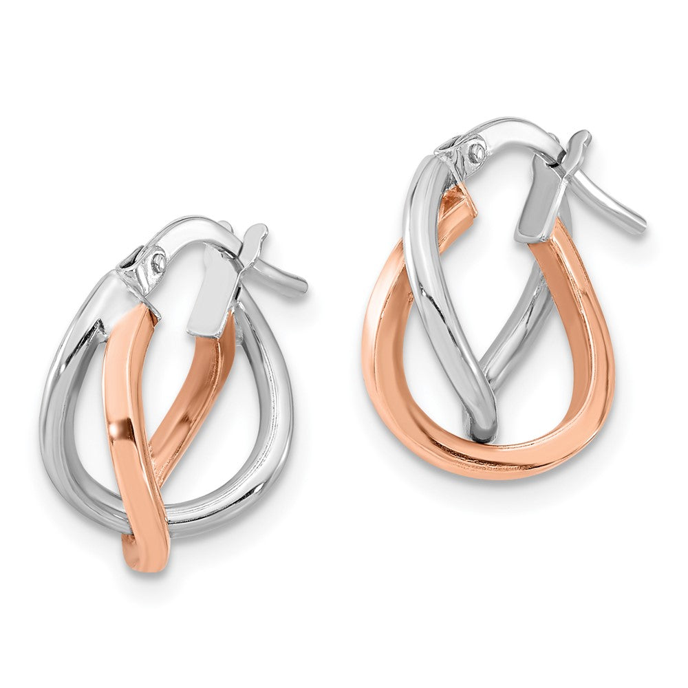 14k Two-tone 11.83 mm White and Rose Gold Fancy Hoops (1.11 grams)