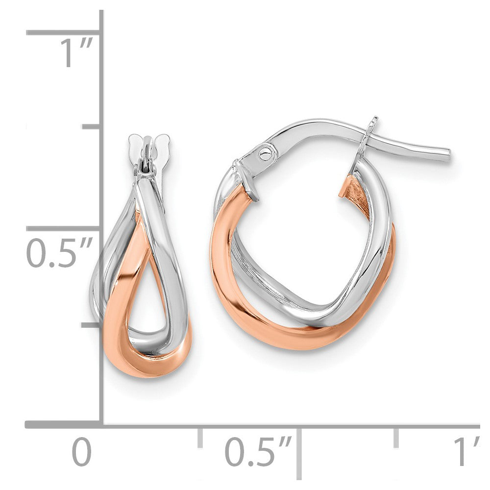 14k Two-tone 11.83 mm White and Rose Gold Fancy Hoops (1.11 grams)