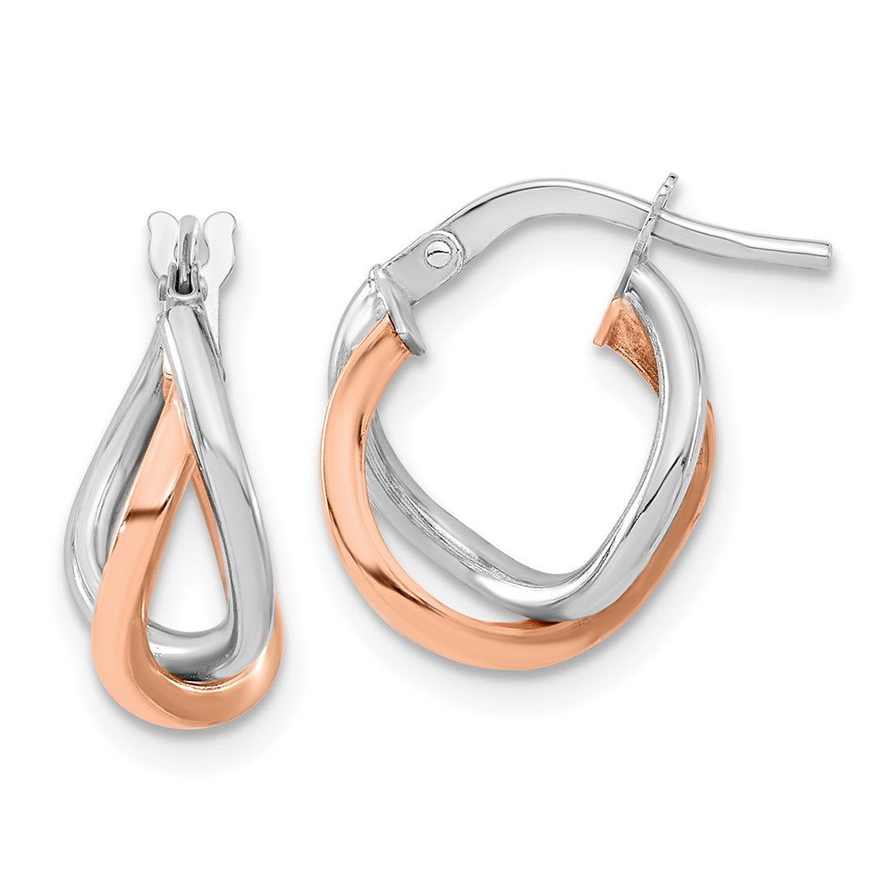 14k Two-tone 11.83 mm White and Rose Gold Fancy Hoops (1.11 grams)