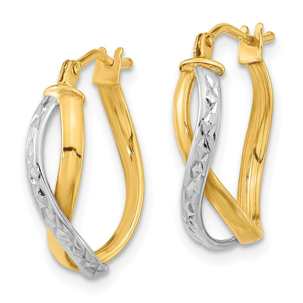 14k Two-tone 15.71 mm Two-Tone Diamond-cut and Polished Hoop Earrings (1.56 grams)