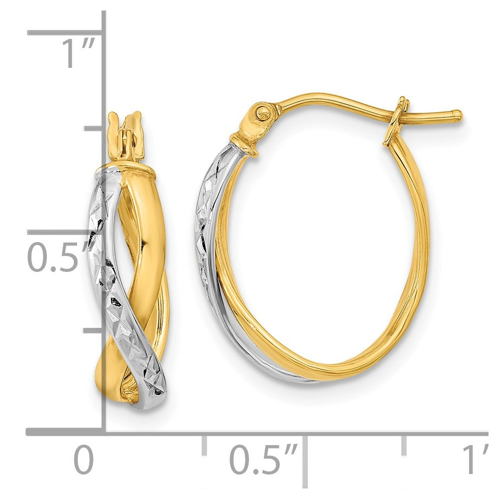 14k Two-tone 15.71 mm Two-Tone Diamond-cut and Polished Hoop Earrings (1.56 grams)