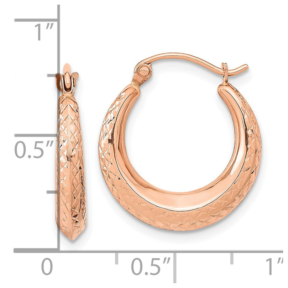 14k Rose Gold 17.5 mm Rose Gold Textured Hollow Hoop Earrings (0.8 grams)