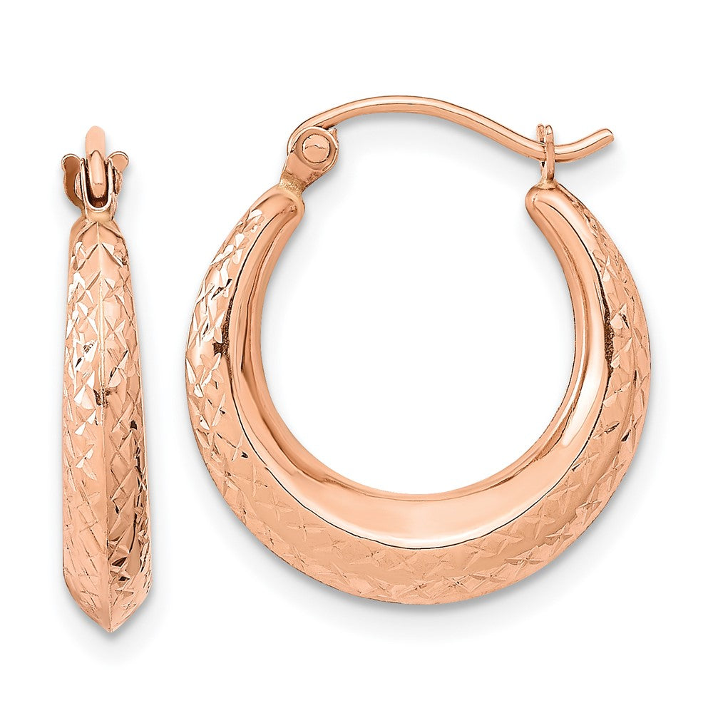 14k Rose Gold 17.5 mm Rose Gold Textured Hollow Hoop Earrings (0.8 grams)