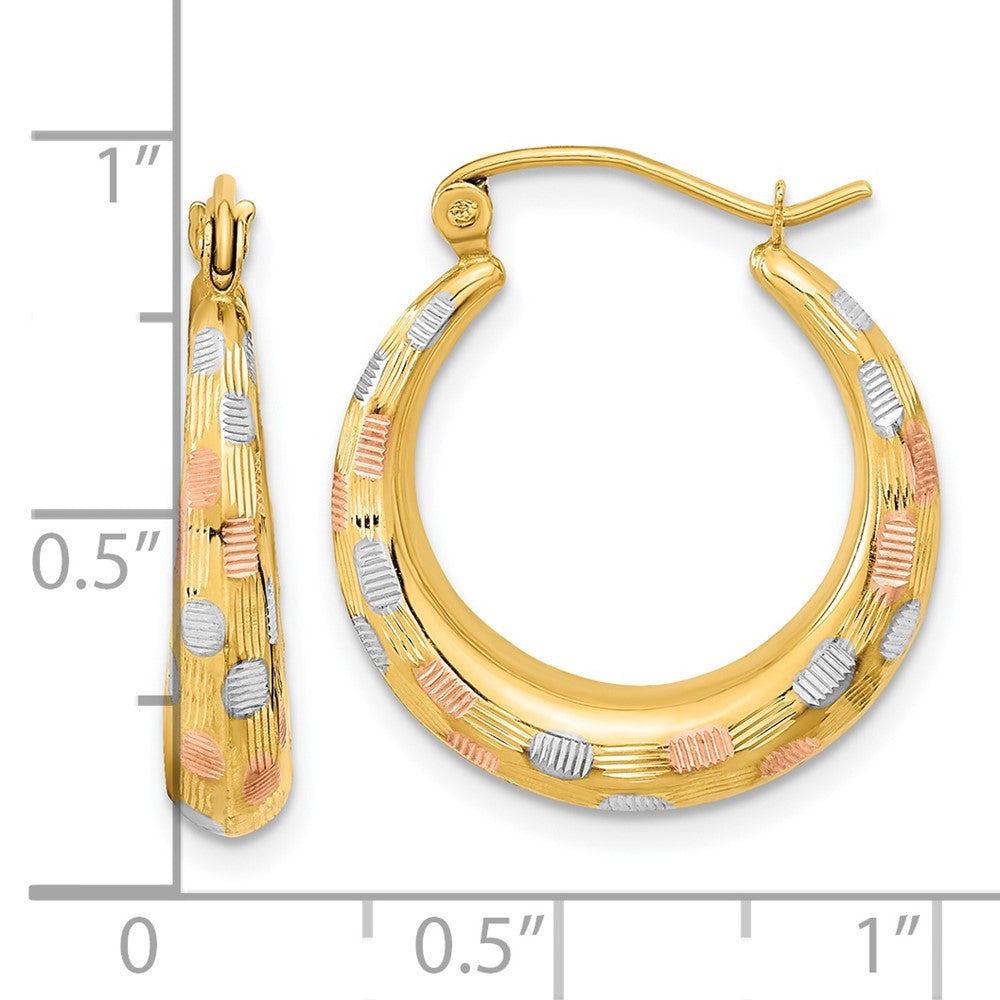 14k Yellow & Rhodium 20.55 mm  Polished Satin Diamond-cut Hoop Earrings (1.41 grams)