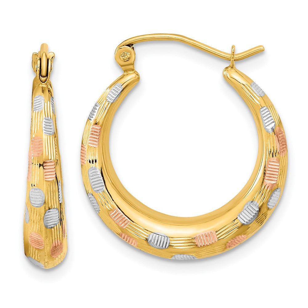 14k Yellow & Rhodium 20.55 mm  Polished Satin Diamond-cut Hoop Earrings (1.41 grams)