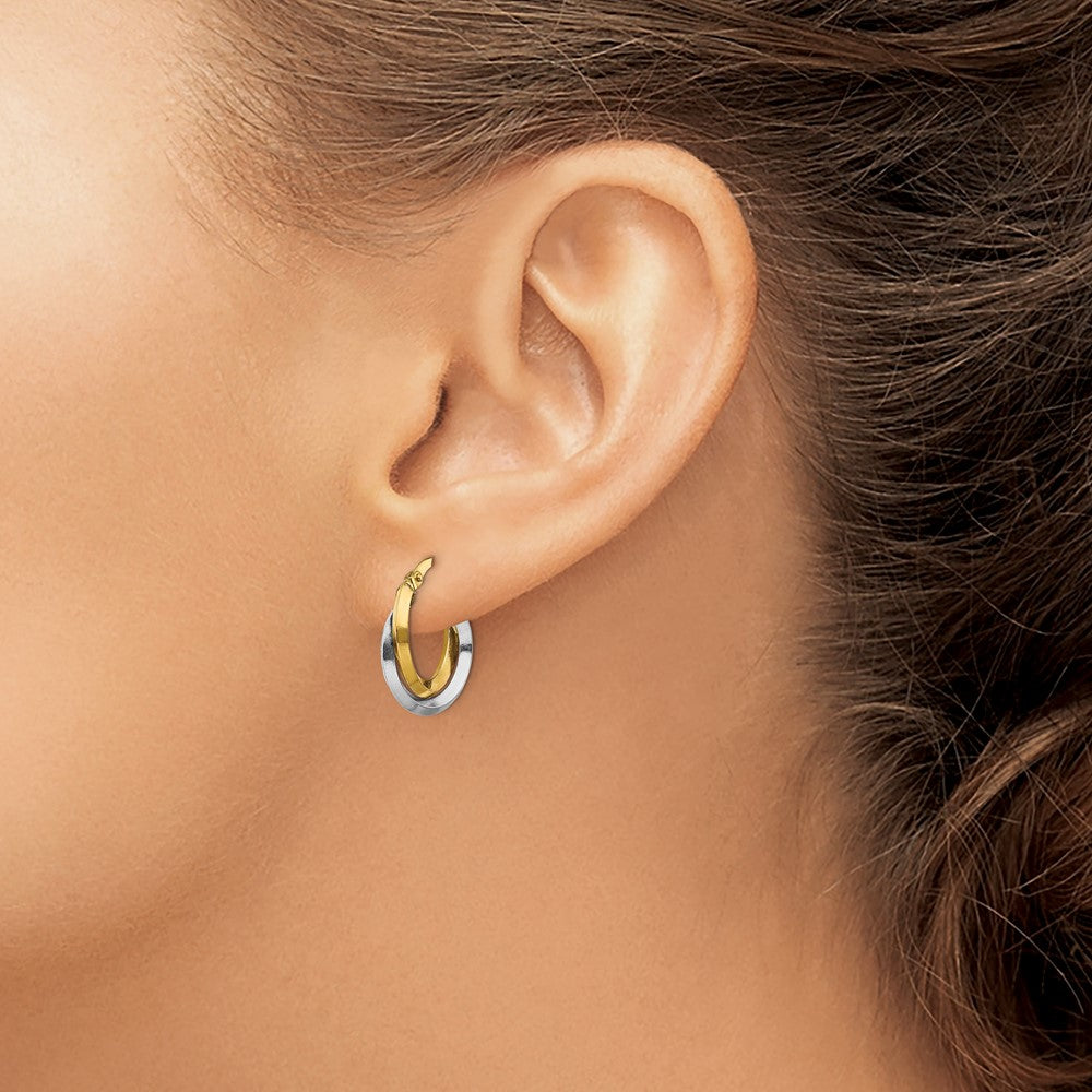 14k Two-tone 14 mm Two Tone Polished Double Hoops (1.54 grams)