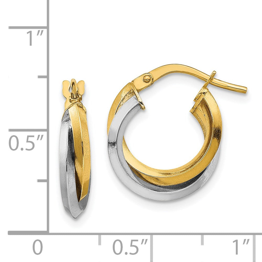 14k Two-tone 14 mm Two Tone Polished Double Hoops (1.54 grams)