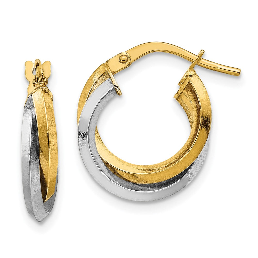 14k Two-tone 14 mm Two Tone Polished Double Hoops (1.54 grams)