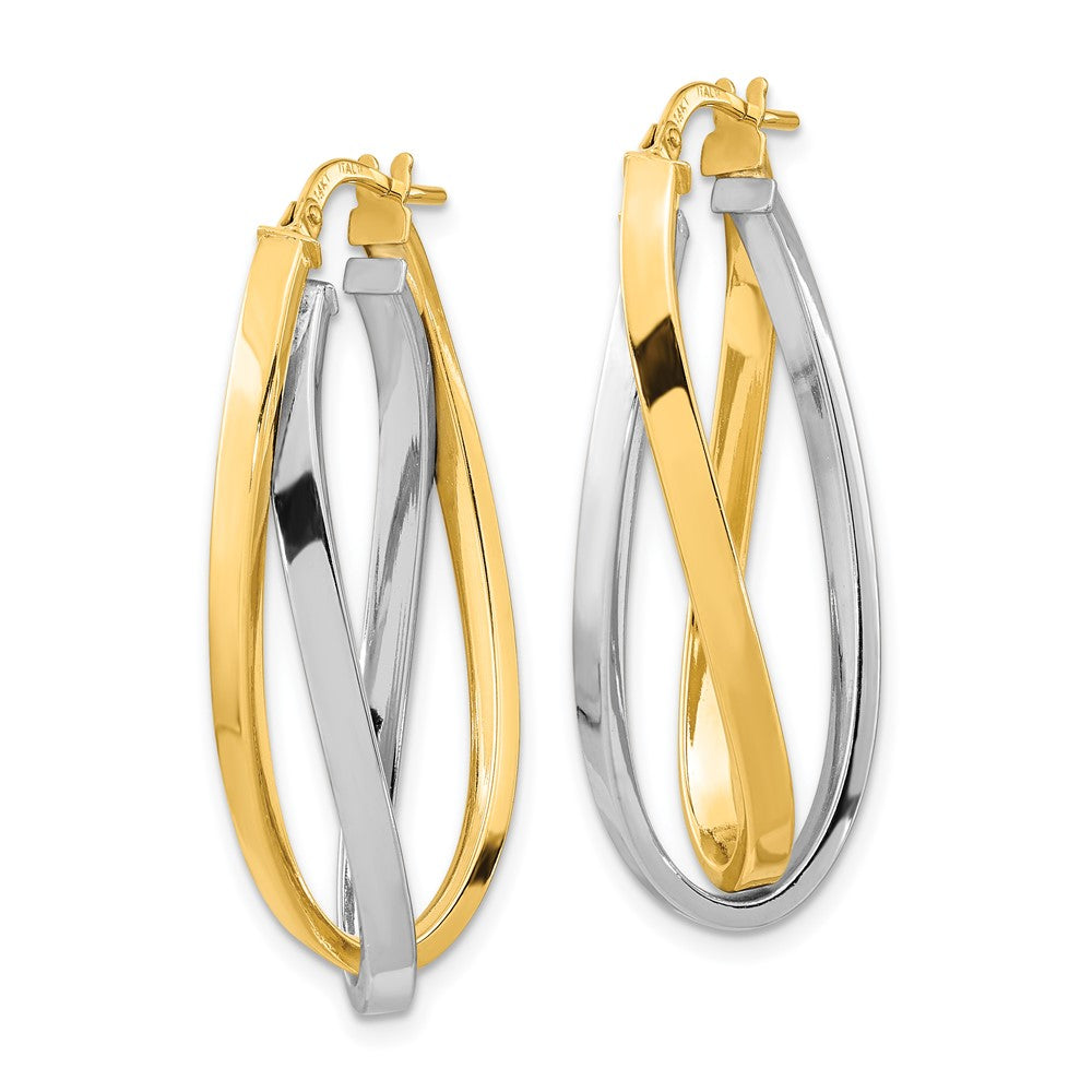 14k Two-tone 15.51 mm Two Tone Polished Oval Double Hoops (2.5 grams)