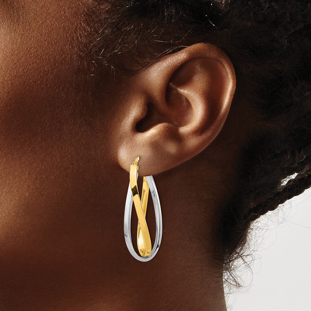 14k Two-tone 15.51 mm Two Tone Polished Oval Double Hoops (2.5 grams)