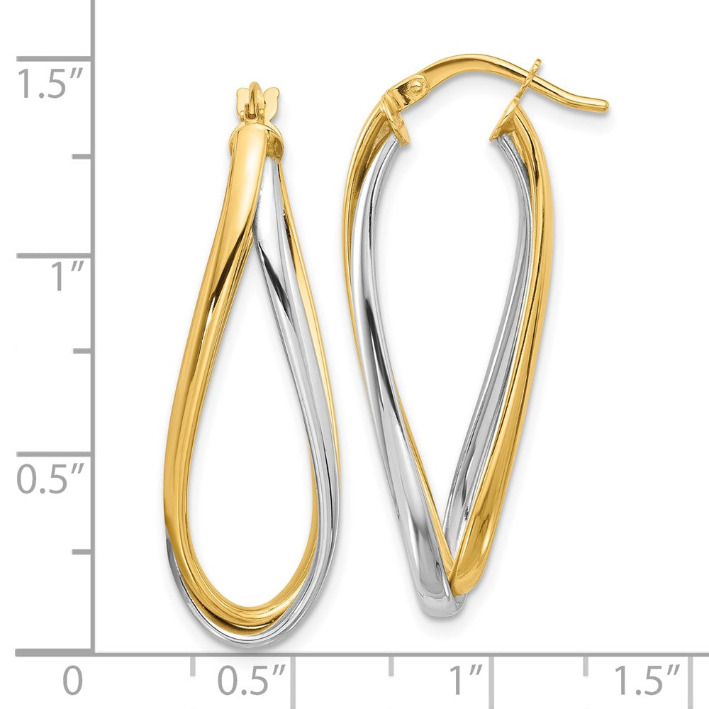14k Two-tone 15.51 mm Two Tone Polished Oval Double Hoops (2.5 grams)