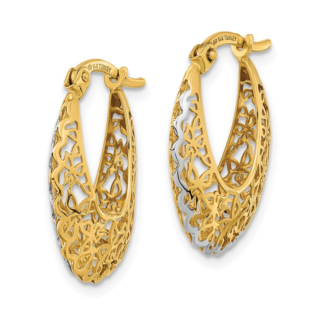14k Yellow & Rhodium 18.2 mm -plated Polished Filigree Hoop Earrings (1.93 grams)