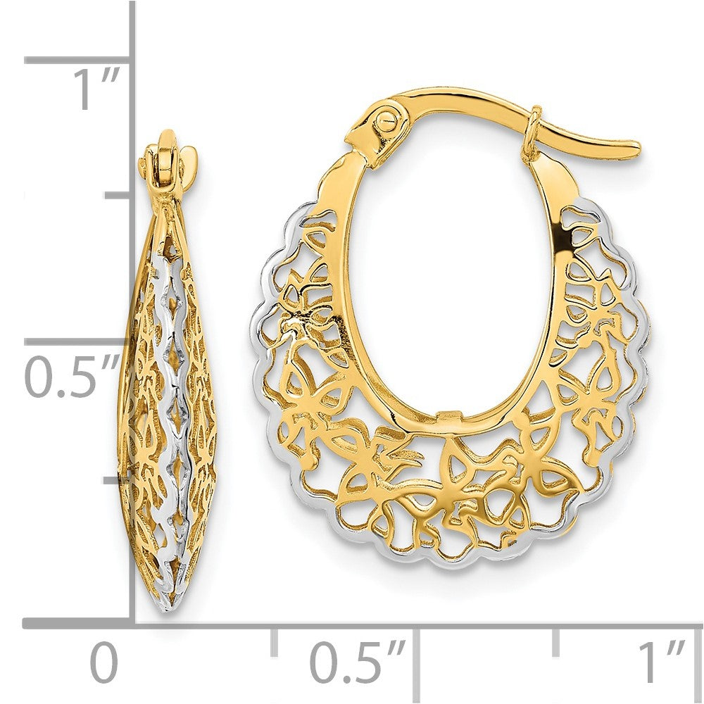 14k Yellow & Rhodium 18.2 mm -plated Polished Filigree Hoop Earrings (1.93 grams)