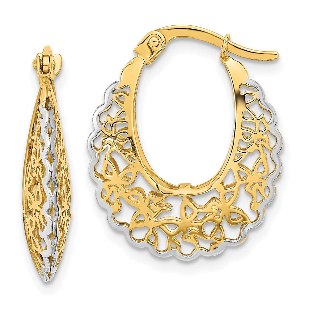 14k Yellow & Rhodium 18.2 mm -plated Polished Filigree Hoop Earrings (1.93 grams)