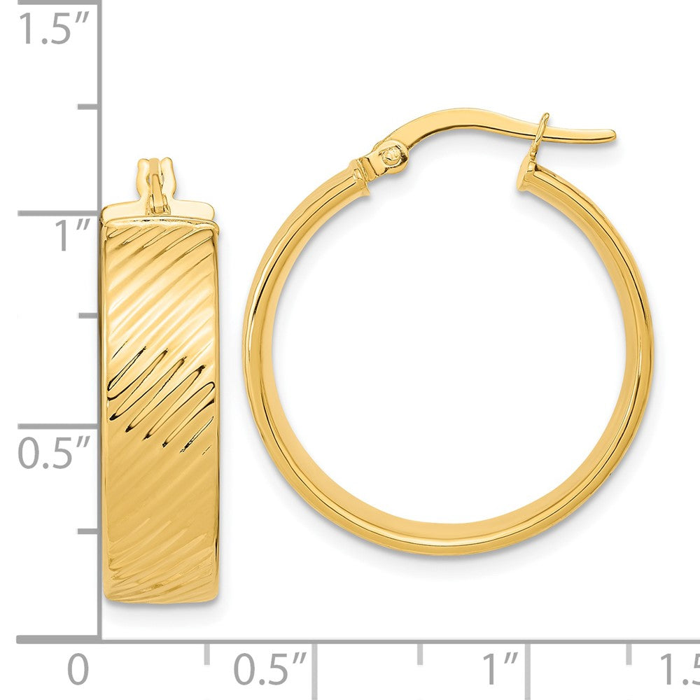 14k Yellow Gold 23.71 mm Polished & Textured Hinged Hoop Earrings (3.1 grams)