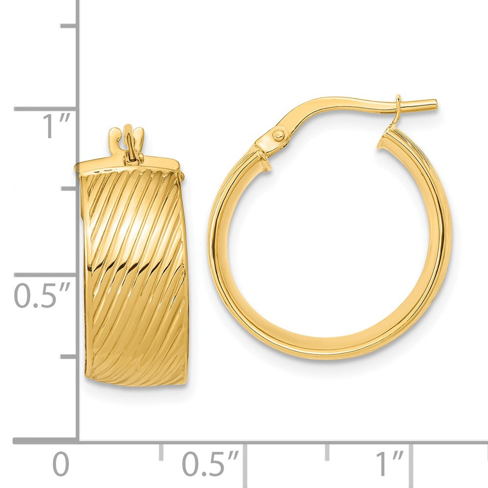 14k Yellow Gold 18.8 mm Polished Textured Hinged Hoop Earrings (3.45 grams)