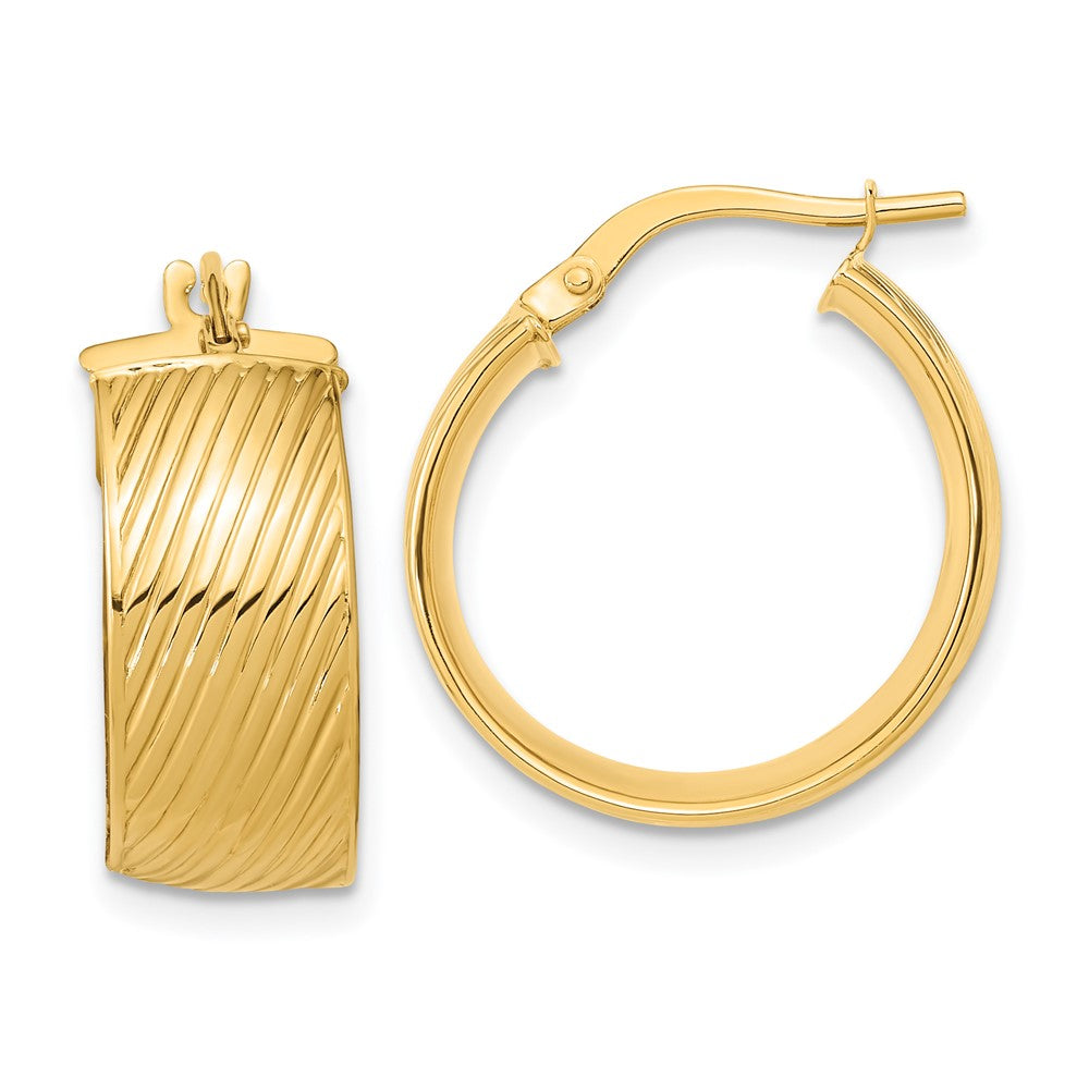 14k Yellow Gold 18.8 mm Polished Textured Hinged Hoop Earrings (3.45 grams)