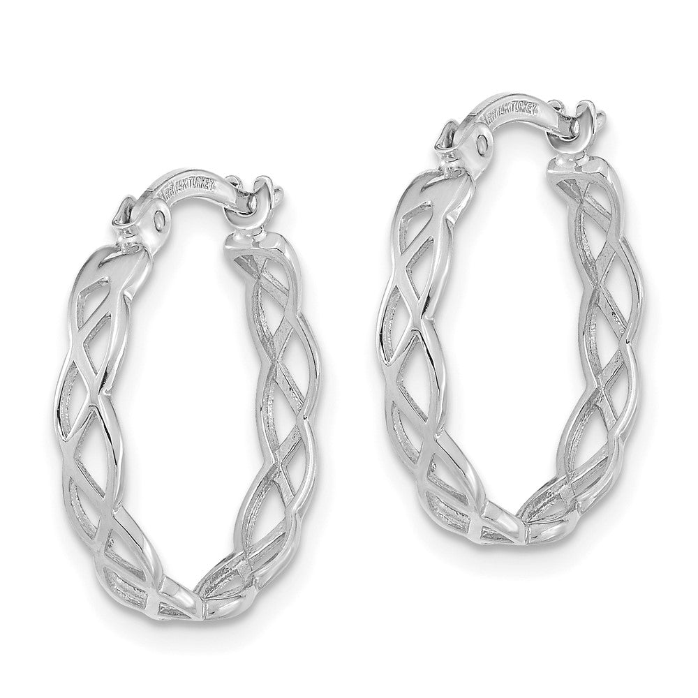 14k White Gold 17.8 mm Polished Intertwined Filigree Hoop Earrings (1.92 grams)