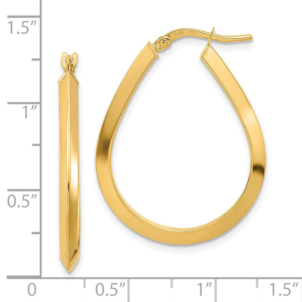 14k Yellow Gold 21.7 mm Knife Edge Teardrop Shape Hoop Earrings (2.47 grams)