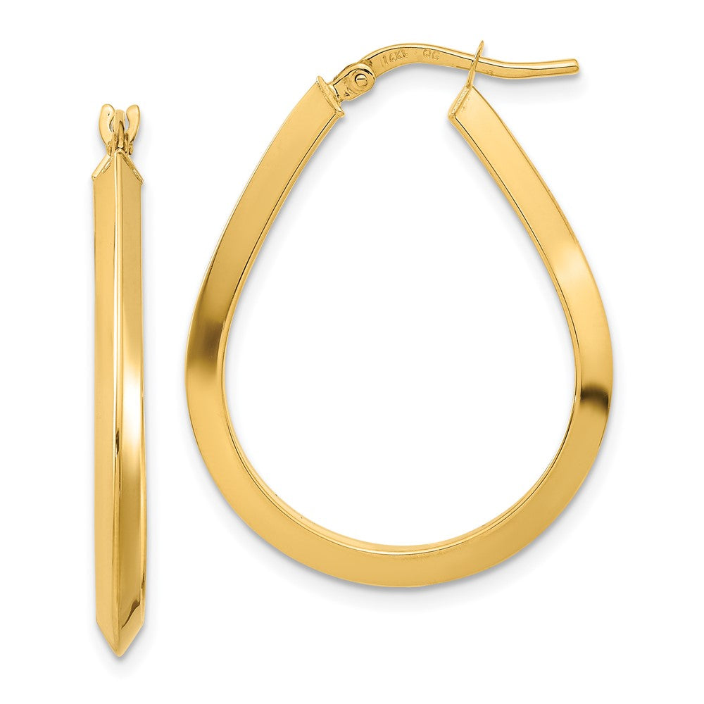 14k Yellow Gold 21.7 mm Knife Edge Teardrop Shape Hoop Earrings (2.47 grams)