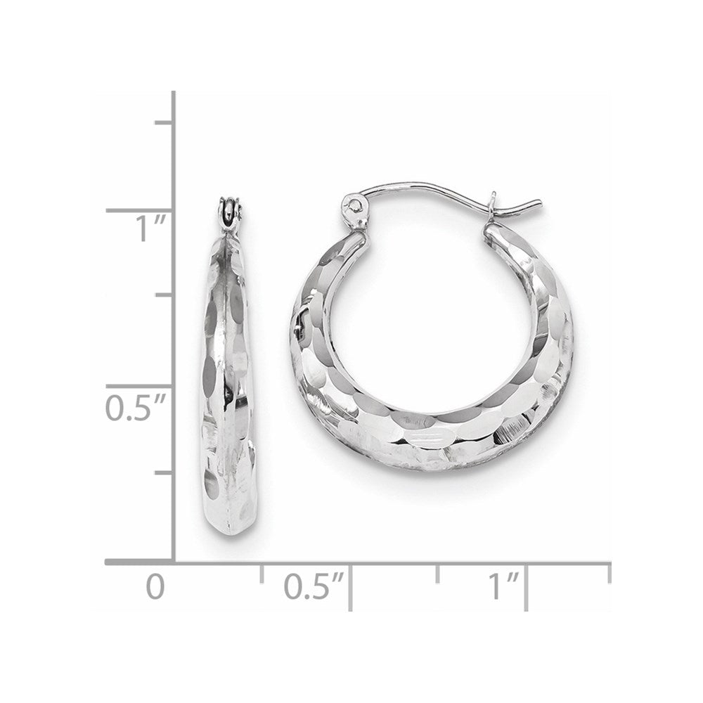 14k White Gold 20.42 mm Polished Diamond-cut Hoop Earrings (1.37 grams)