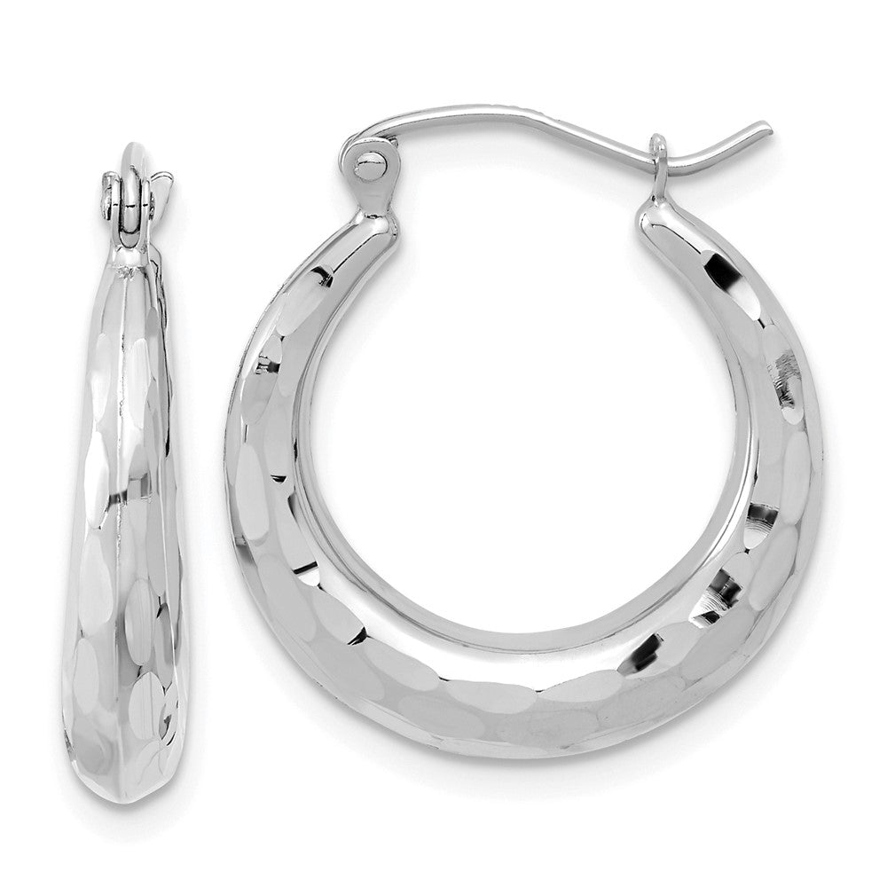 14k White Gold 20.42 mm Polished Diamond-cut Hoop Earrings (1.37 grams)