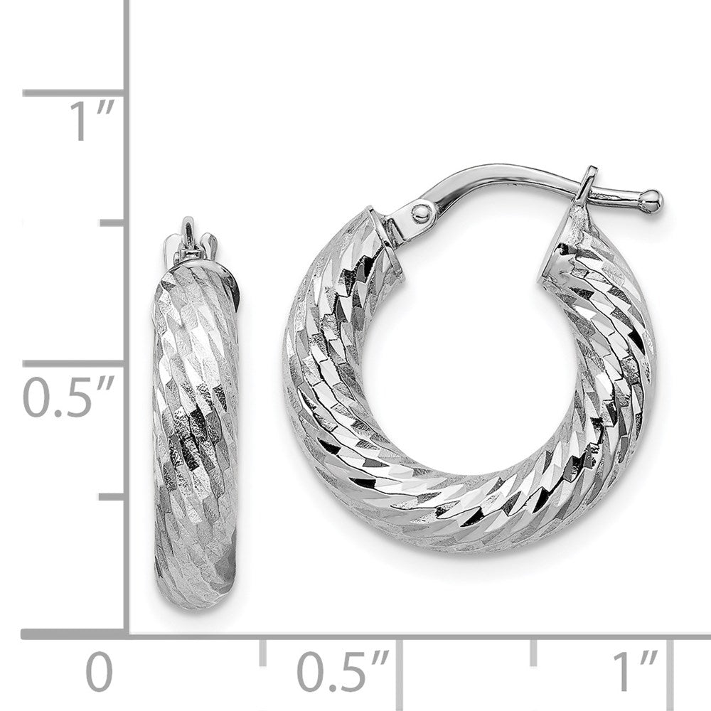 14k White Gold 17.8 mm  Diamond-cut Round Hoop Earrings (1.85 grams)