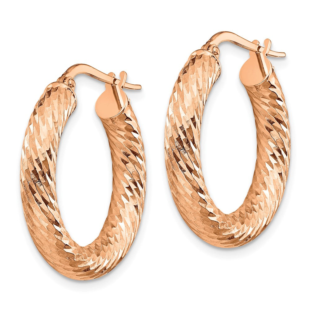 14k Rose Gold 22.35 mm Rose Gold Polished Diamond-cut Round Hoop Earrings (2.58 grams)